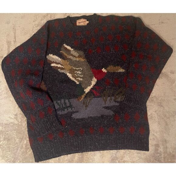 Woolrich Duck Mallard Graphic Knit Sweater Pullover 100% Wool Blue Mens Sz L - Picture 4 of 10